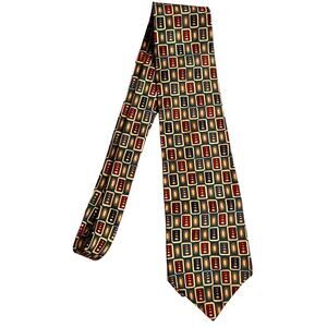 VTG Liberty of London Geometric Abstract Italian Silk Tie Green Blue Red Brown
